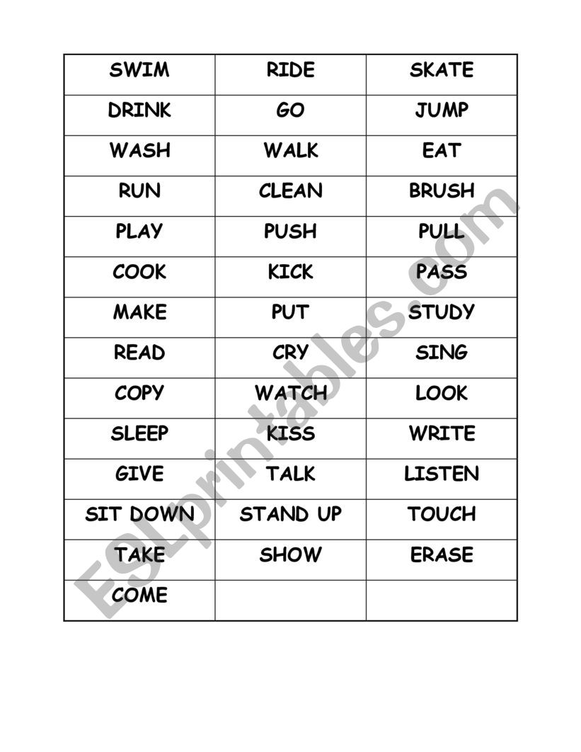 Action verbs games worksheet