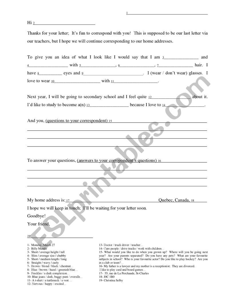 Pen pal letter 2 template worksheet