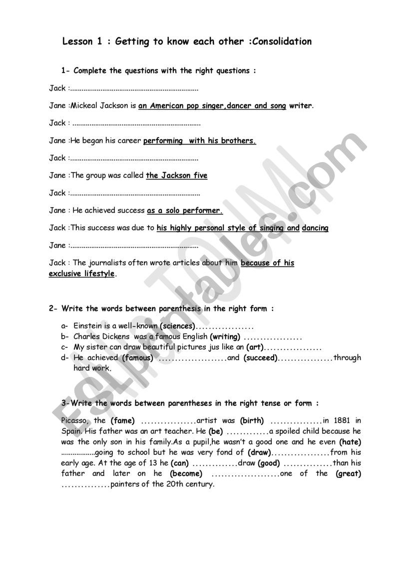 Lesson 1 Getting to know each other consolidation
