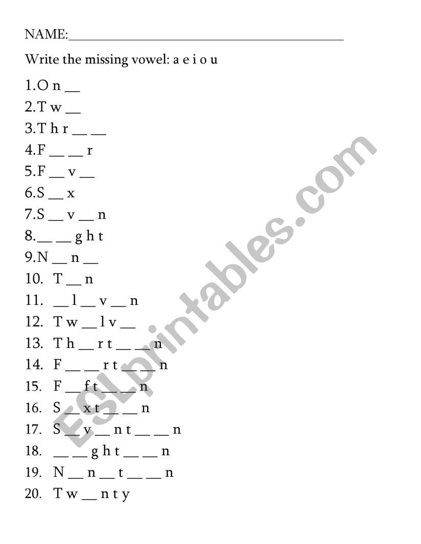 Spelling Numbers 1 to 20 worksheet