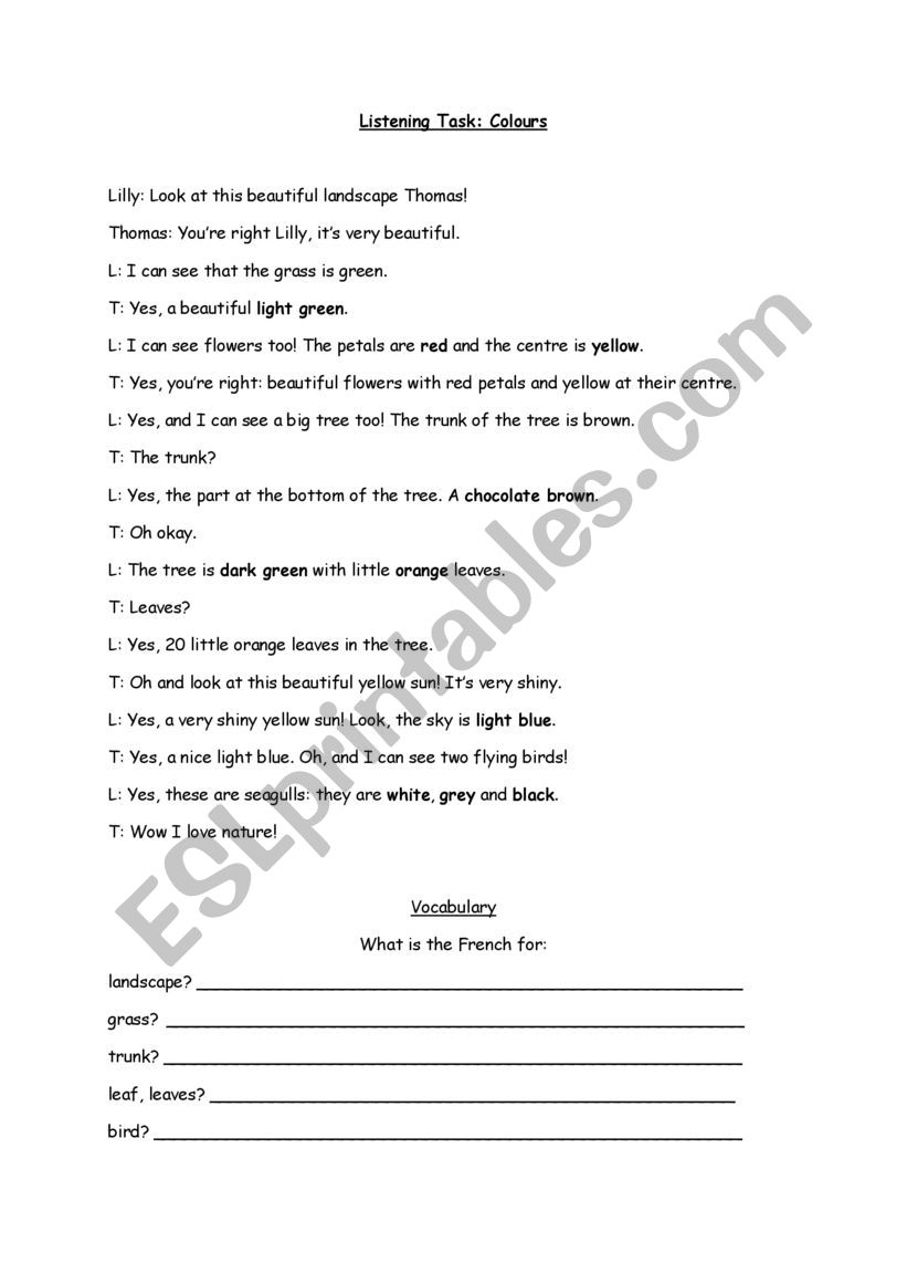 Listening Task_Colours worksheet