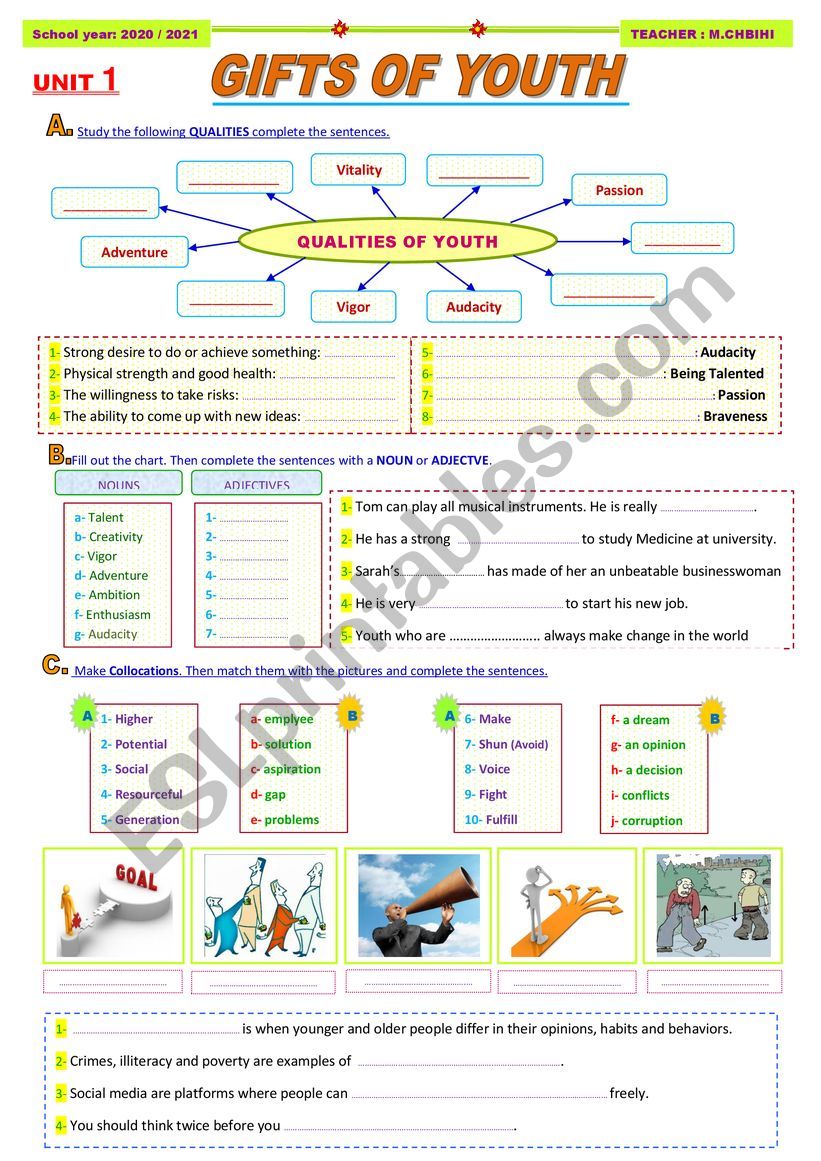 GIFTS OF YOUTH worksheet