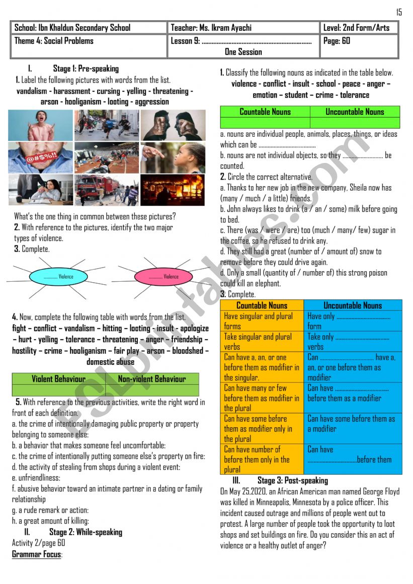 2nd Form - Lesson n 9 - Violence - Speaking