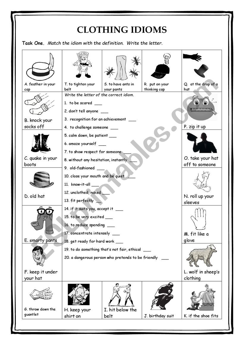 Clothing Idioms Two Pages worksheet