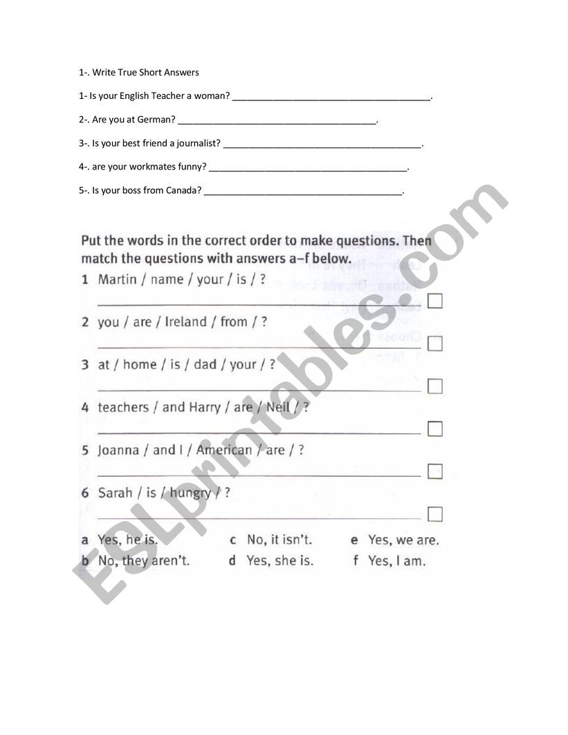 Verb To be Worksheet worksheet