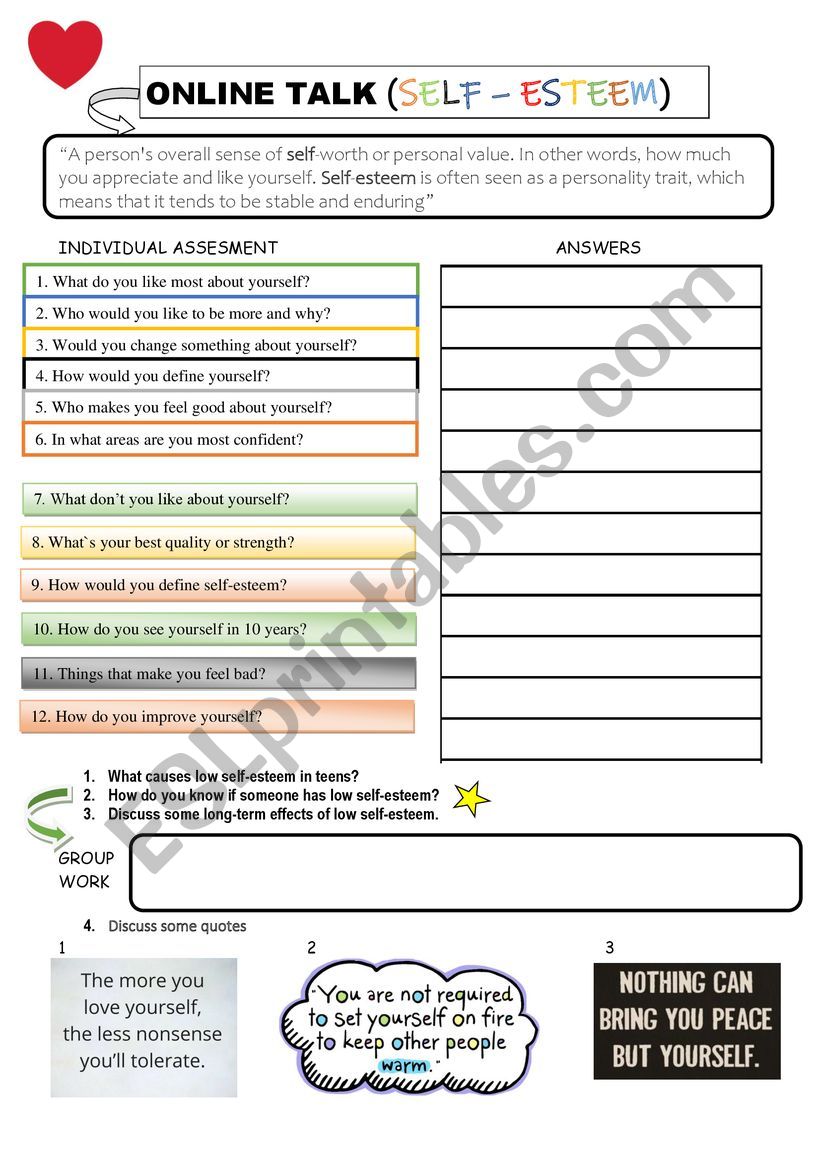 Online TALK - Self-esteem worksheet