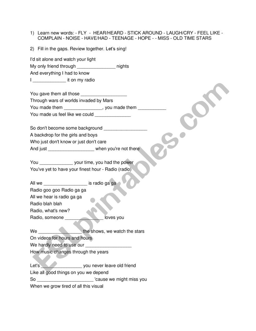 Radio Gaga worksheet