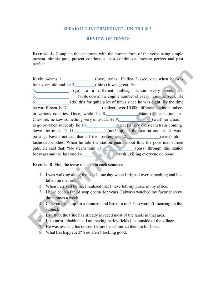 Review of Tense worksheet