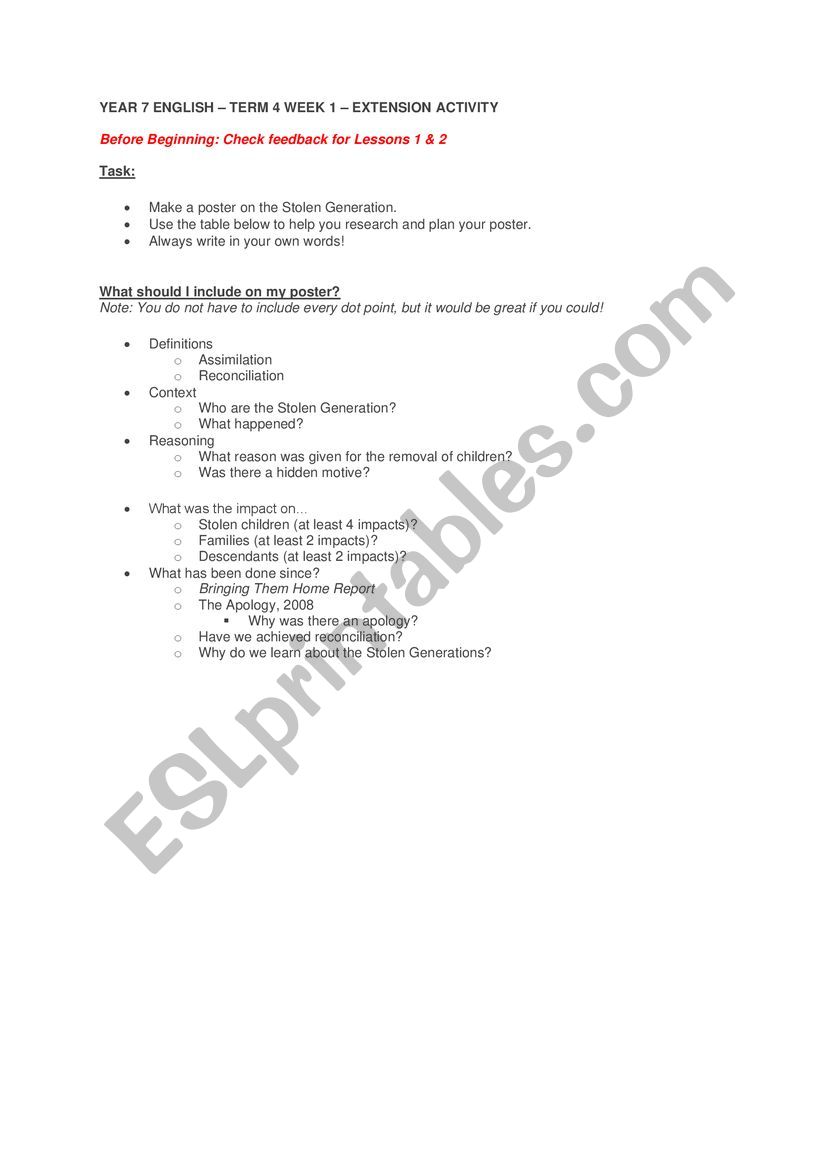 The Rabbits extension task worksheet