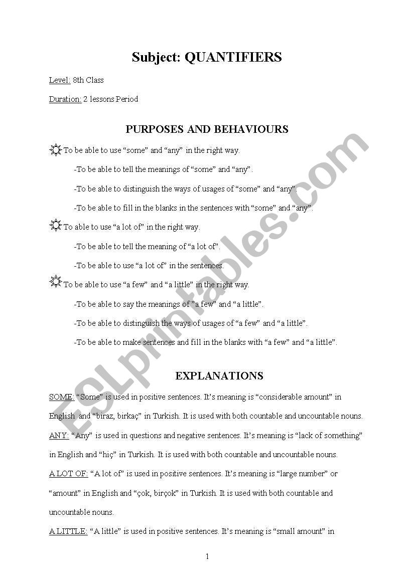 quantifiers lesson plan worksheet