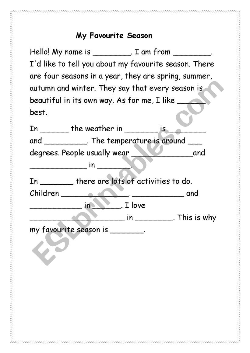 My Favourite Season worksheet