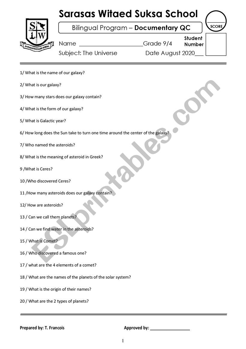 qc worksheet