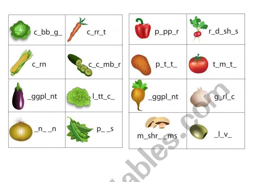 Vegetables worksheet