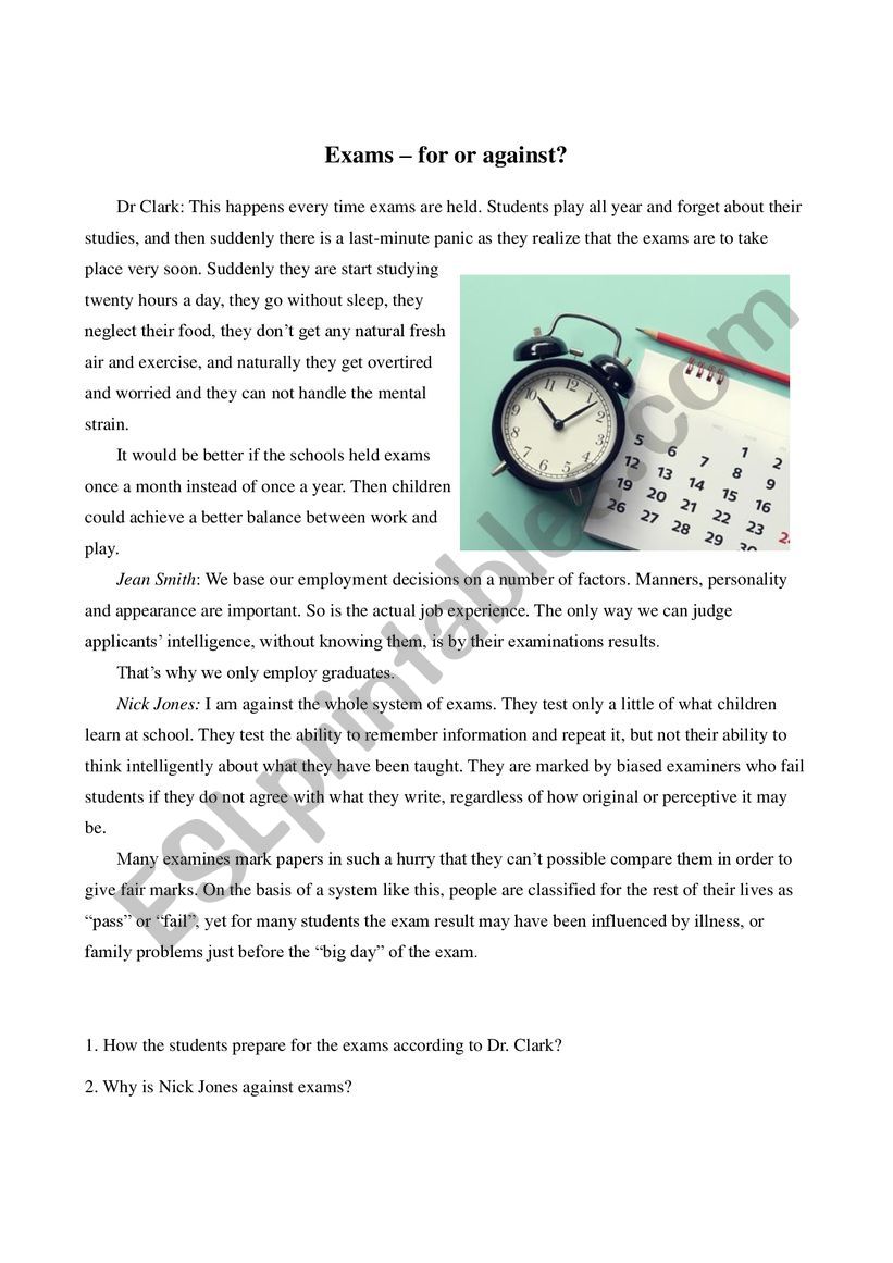 Exams - for or against? worksheet