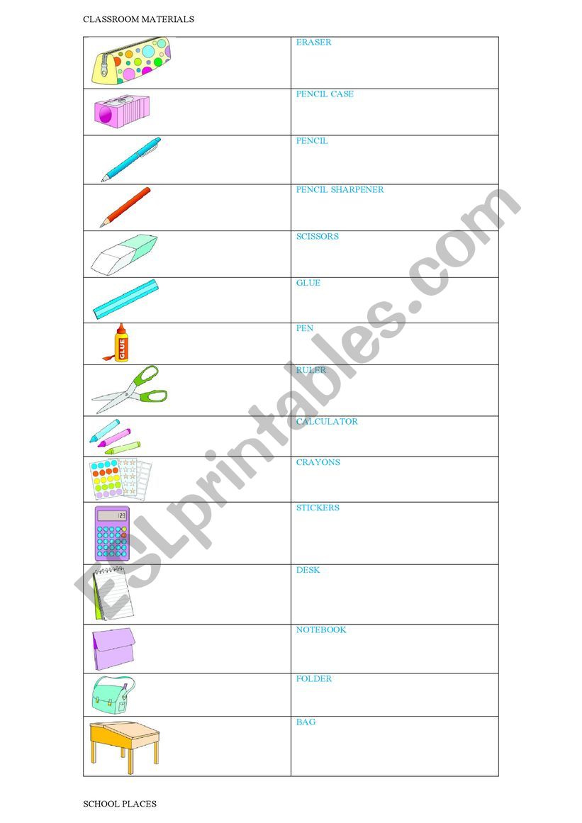 Match classroom objects and places