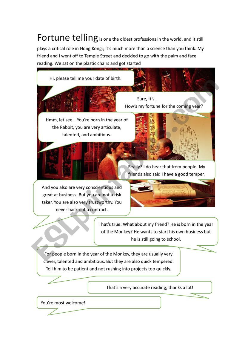 Fortune Telling Dialogue worksheet
