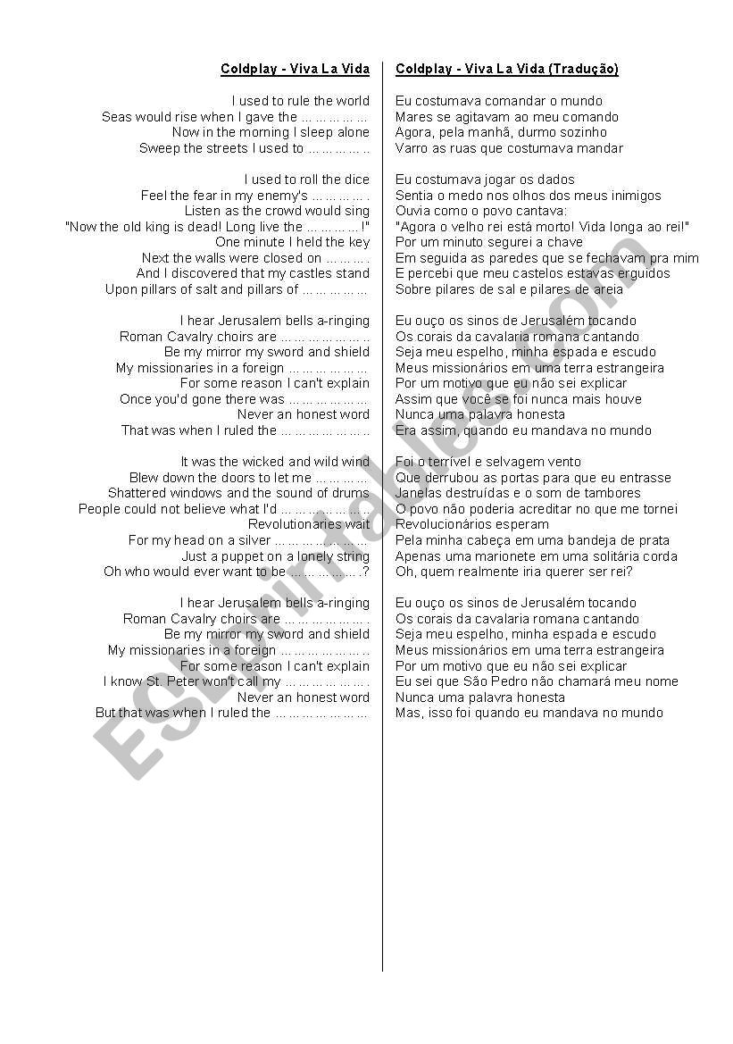 Coldplay - Viva La Vida worksheet