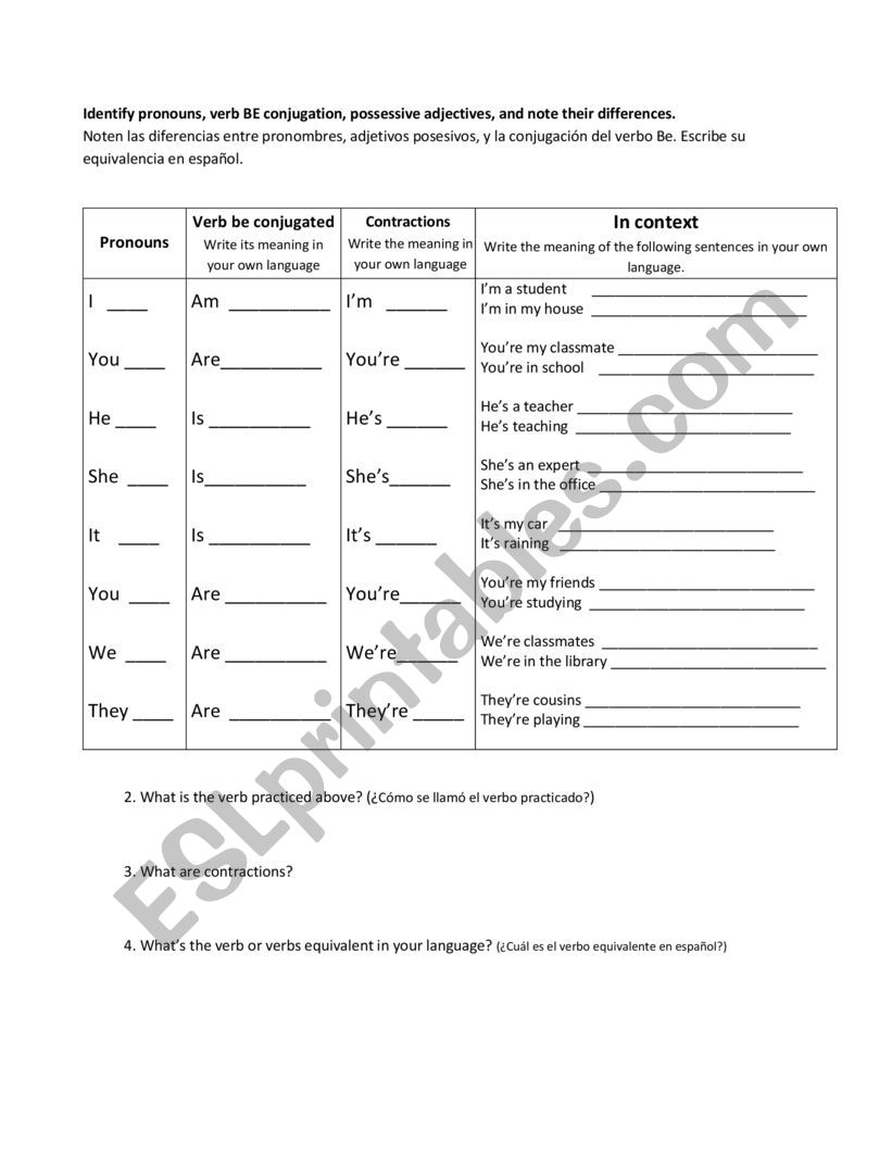 Verb BE conjugation worksheet