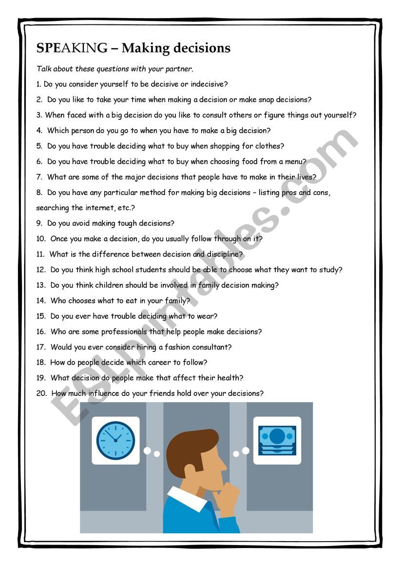 Talking About Decision Making worksheet