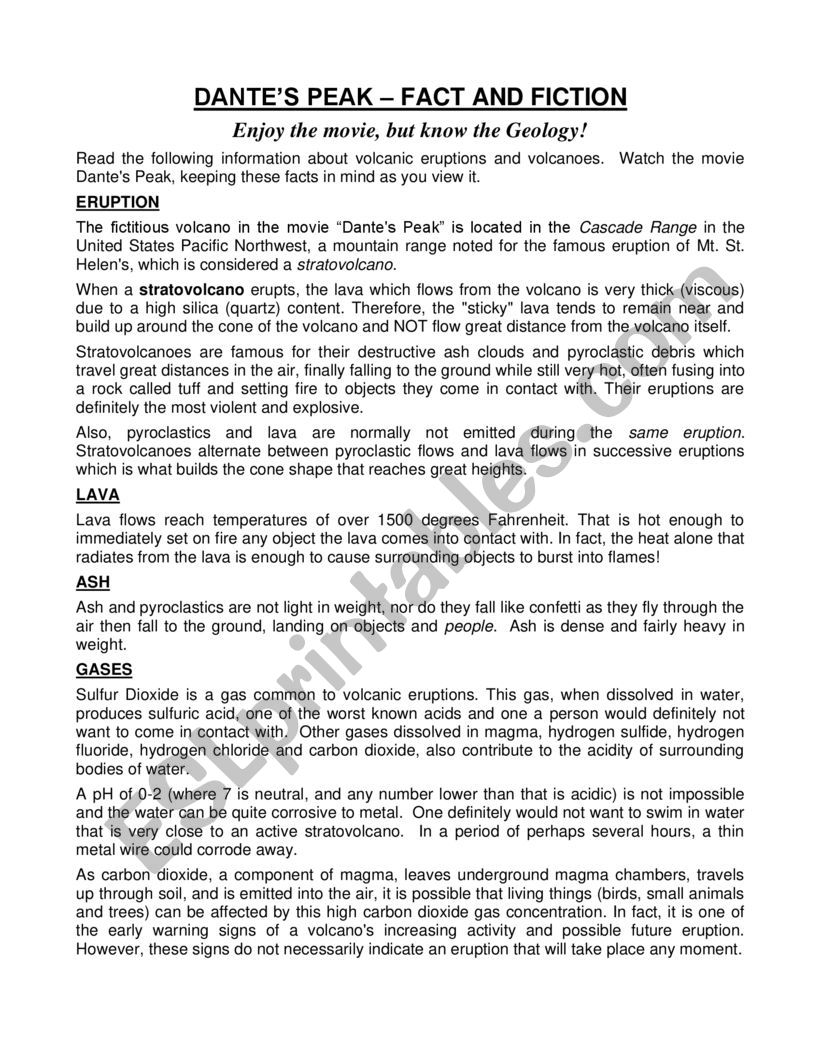 DanteÃ¯Â¿Â½s Peak Movie worksheet