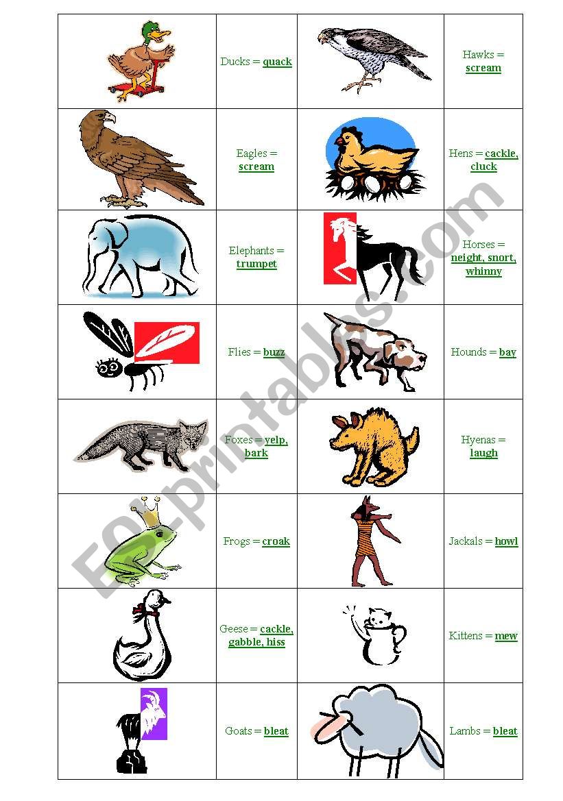 animal cries 2 - ESL worksheet by atrosis