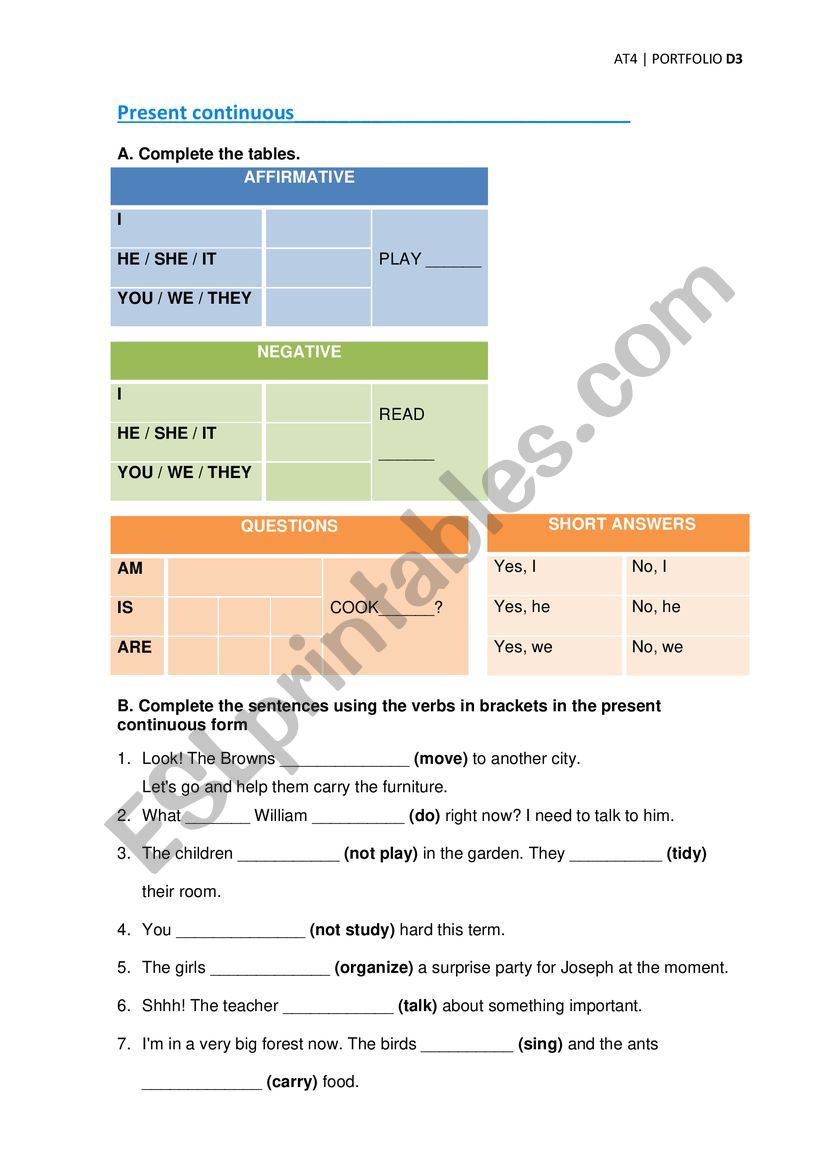 Present continuous worksheet