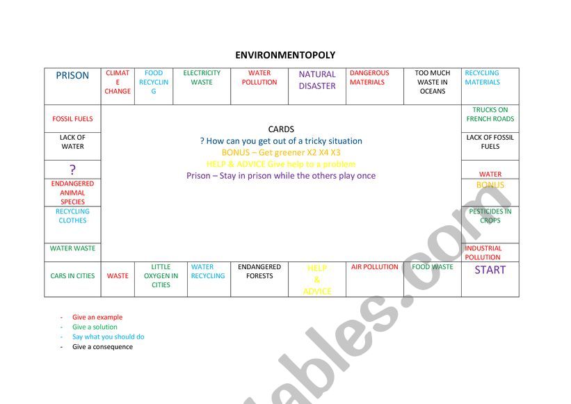 Environmentopoly worksheet