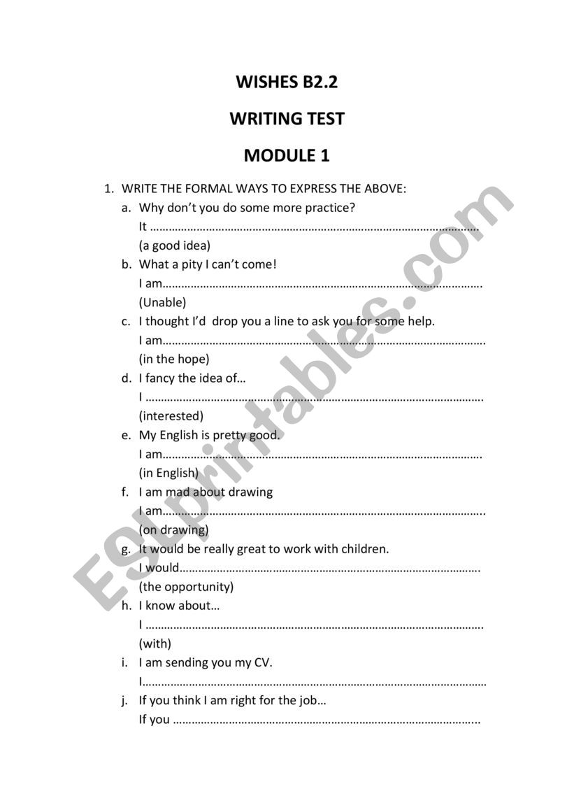 writing test worksheet