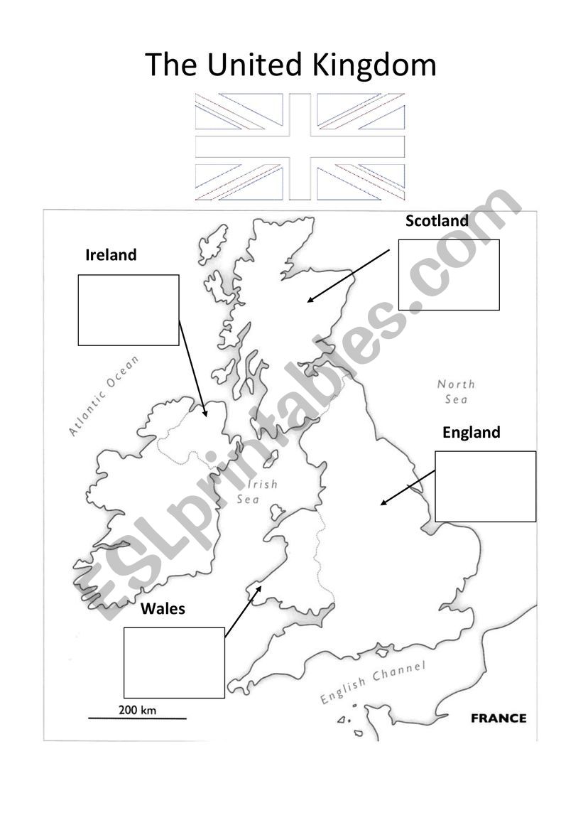 Black and white UK countries worksheet