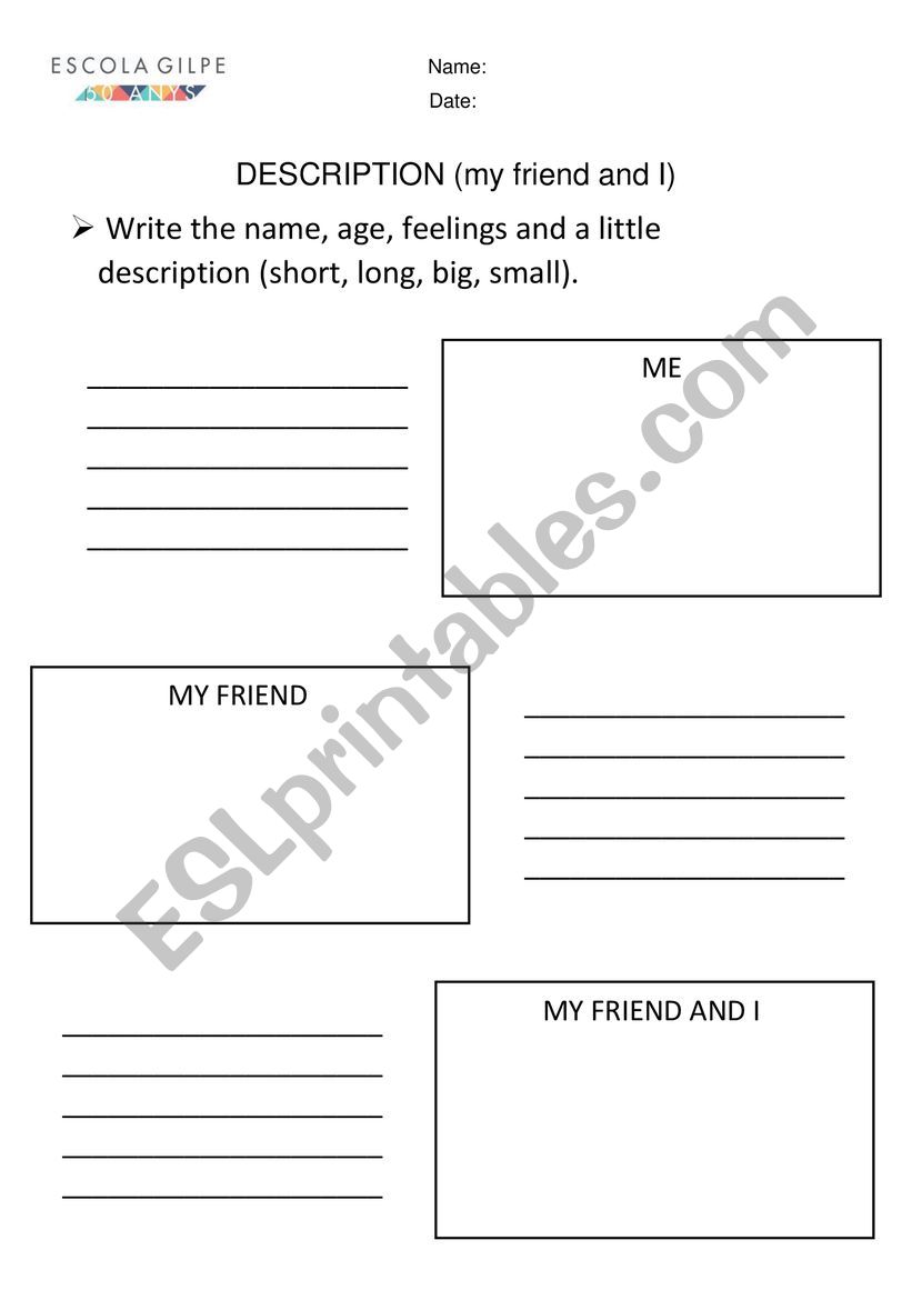 Description about a friend worksheet