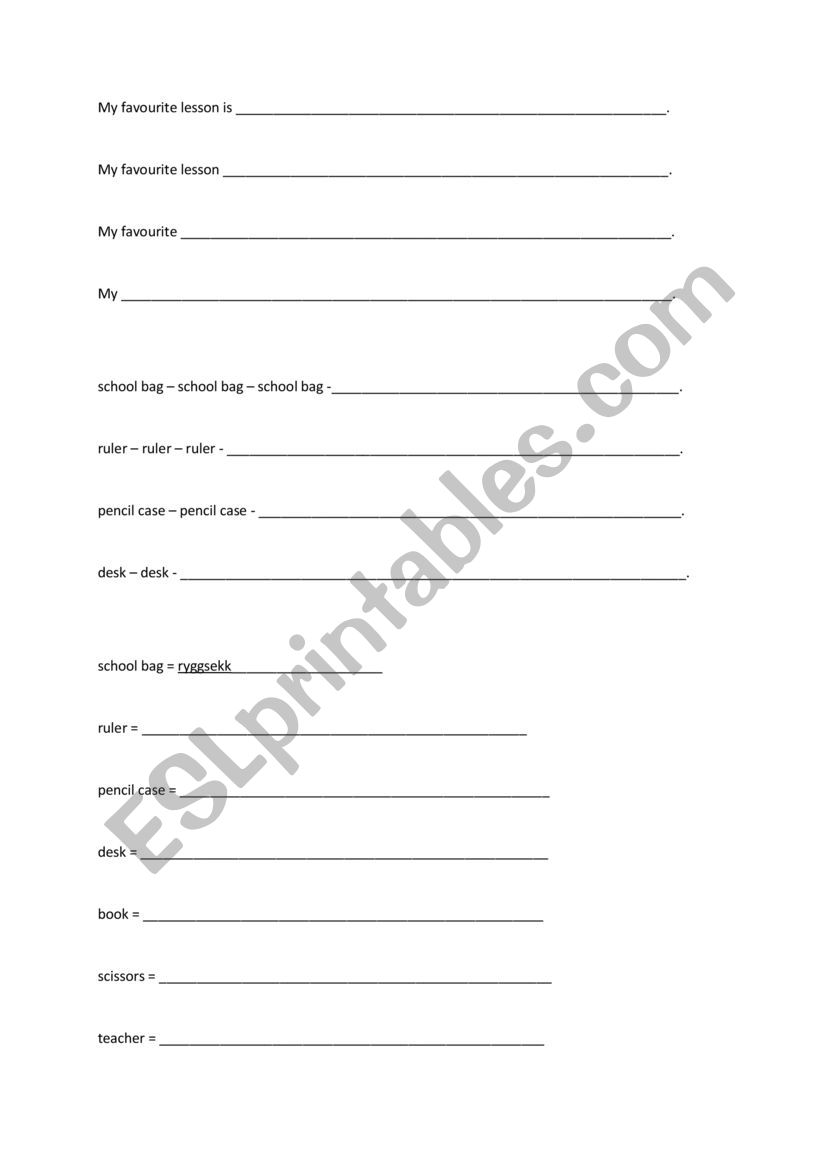 My favourite lesson is worksheet