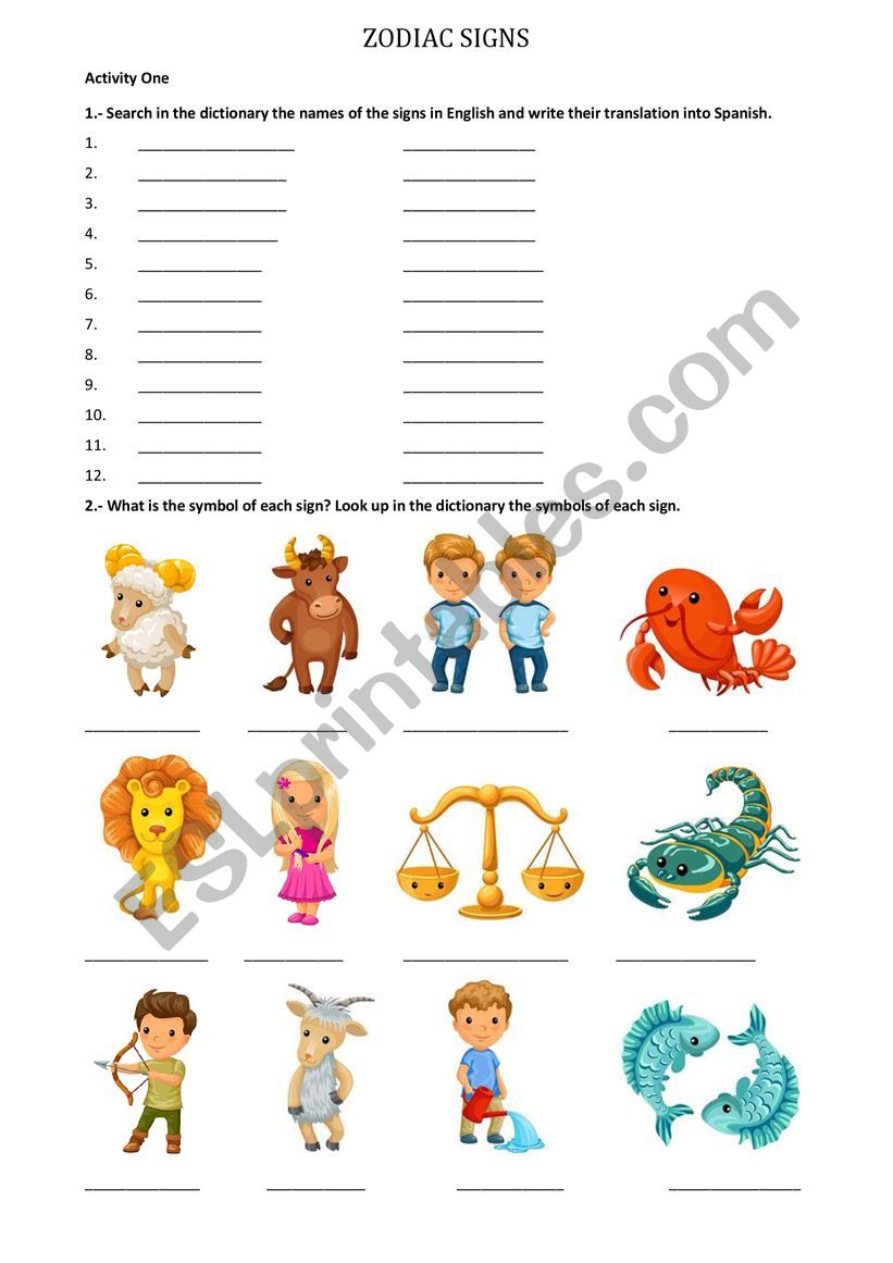 The Zodiac Signs worksheet