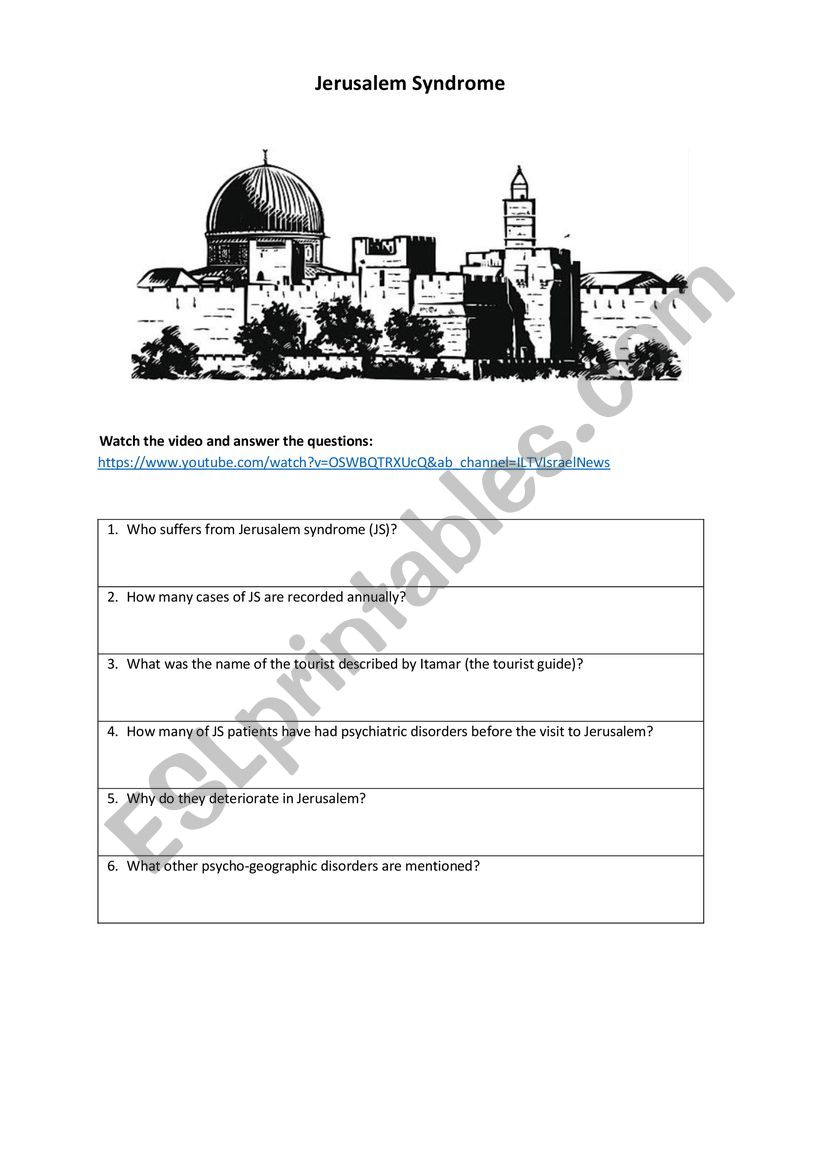 Jerusalem syndrome worksheet