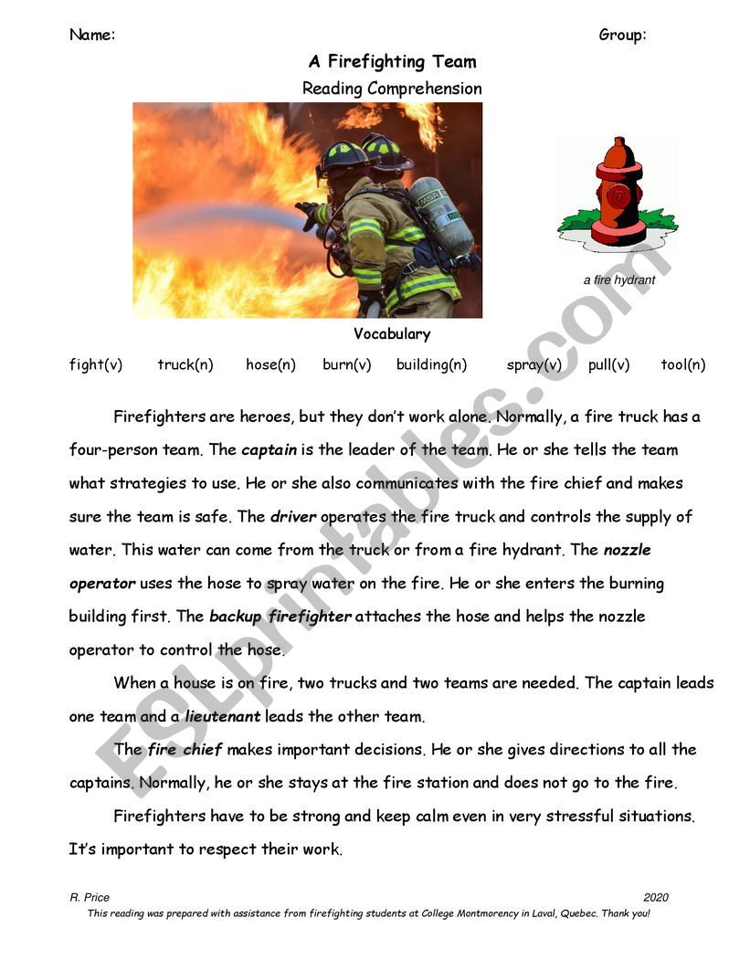 Firefighter Reading Comprehension