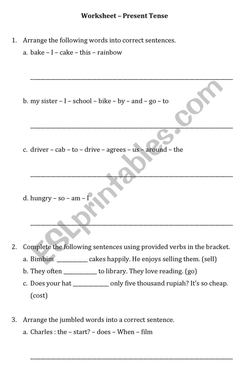 Present Tense worksheet
