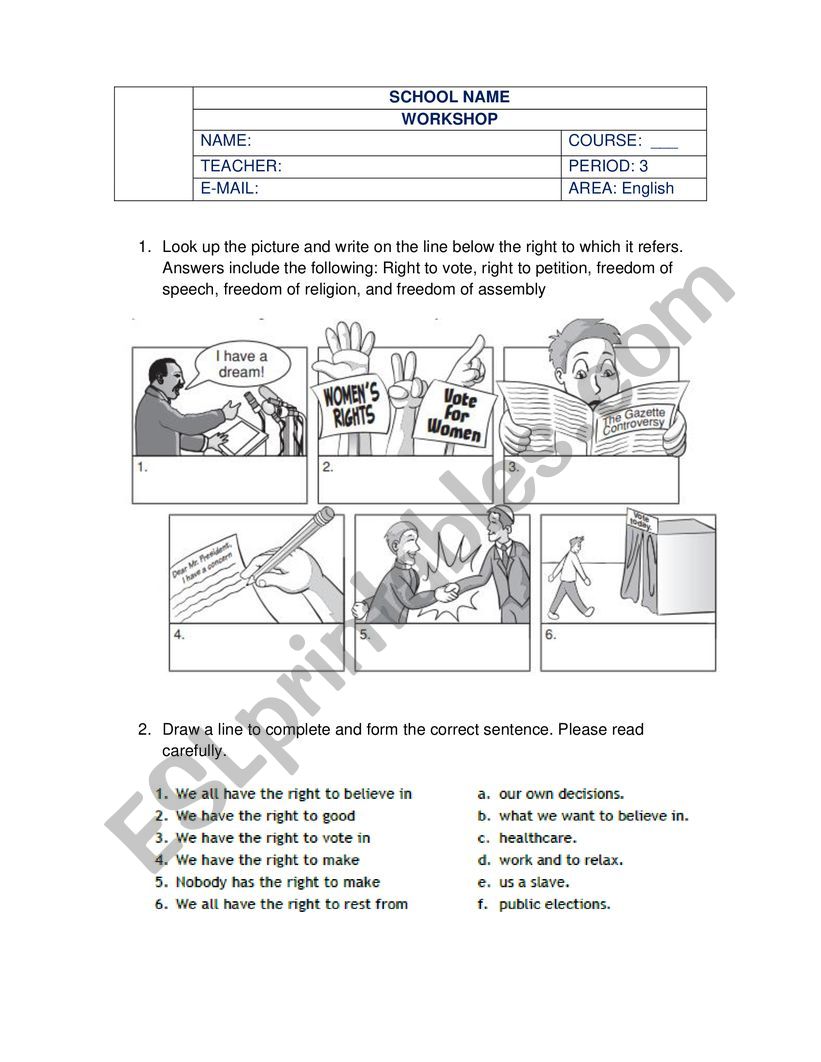 Human rights workshop worksheet