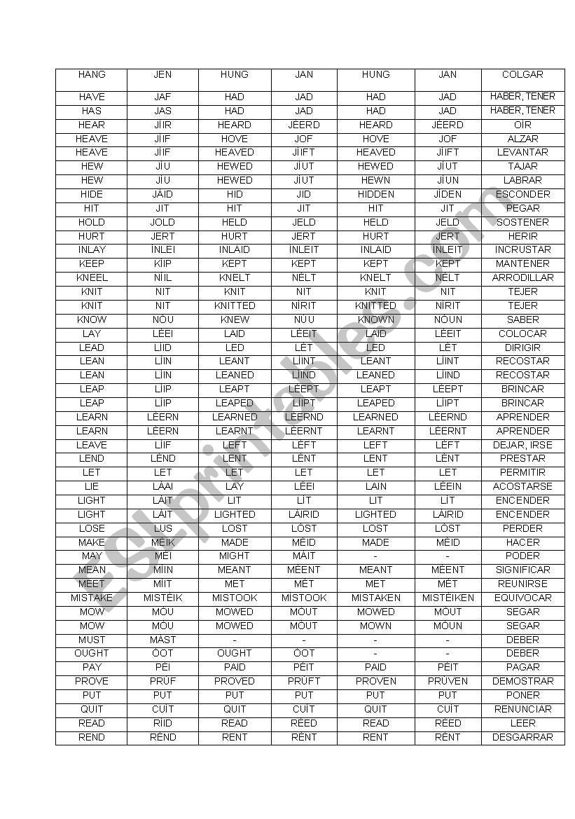 pronunciation verb h-s worksheet