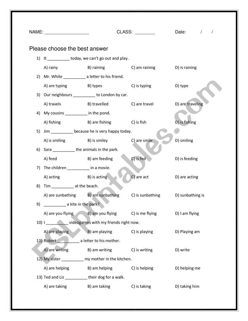 Present Continuous worksheet