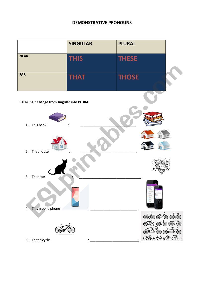 Demonstrative pronouns worksheet