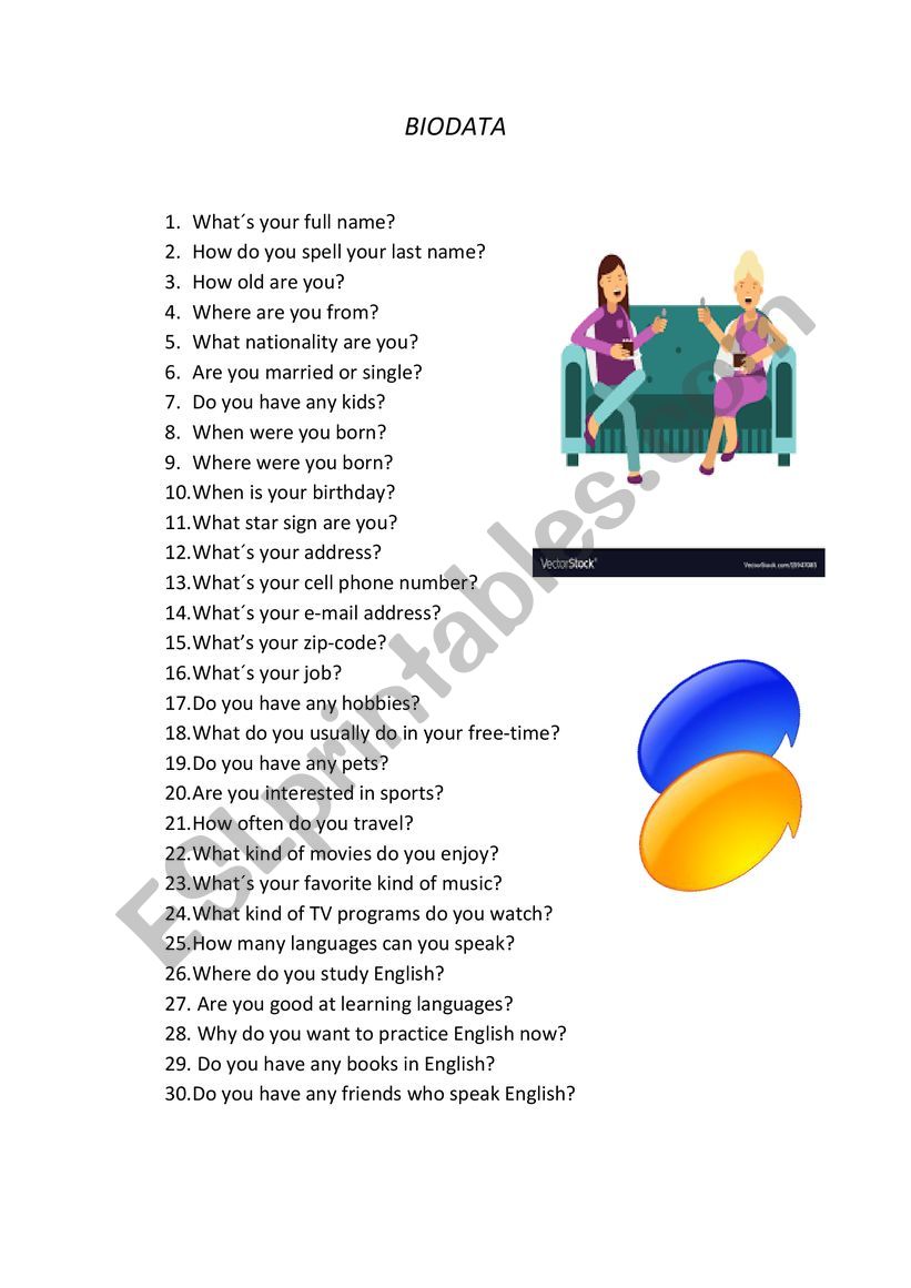 BIODATA worksheet