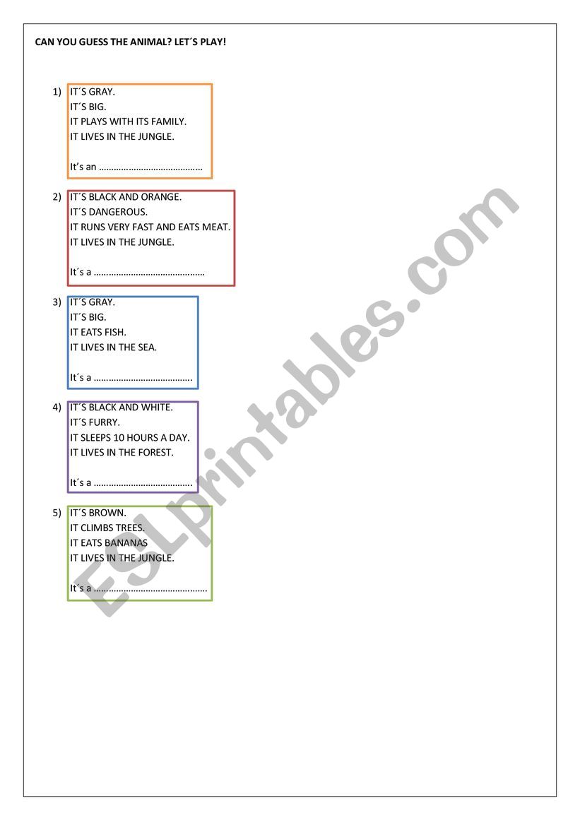 CAN YOU GUESS THE ANIMAL? worksheet