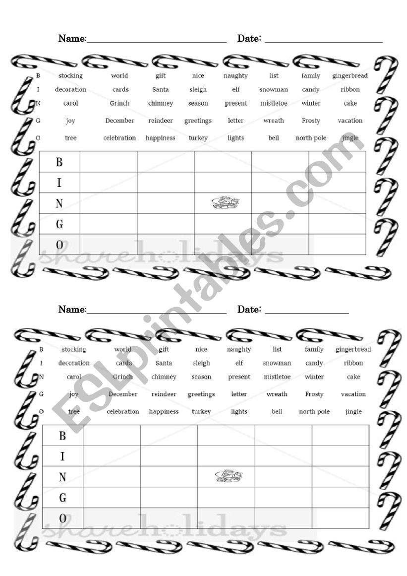 Christmas Bingo worksheet