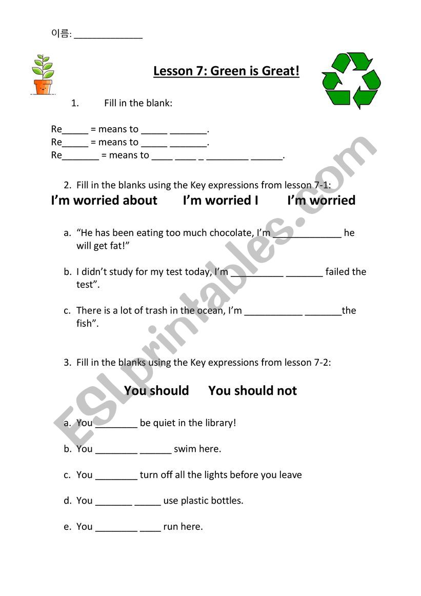 Green is Great worksheet