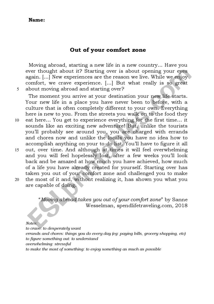 Working abroad experience  worksheet