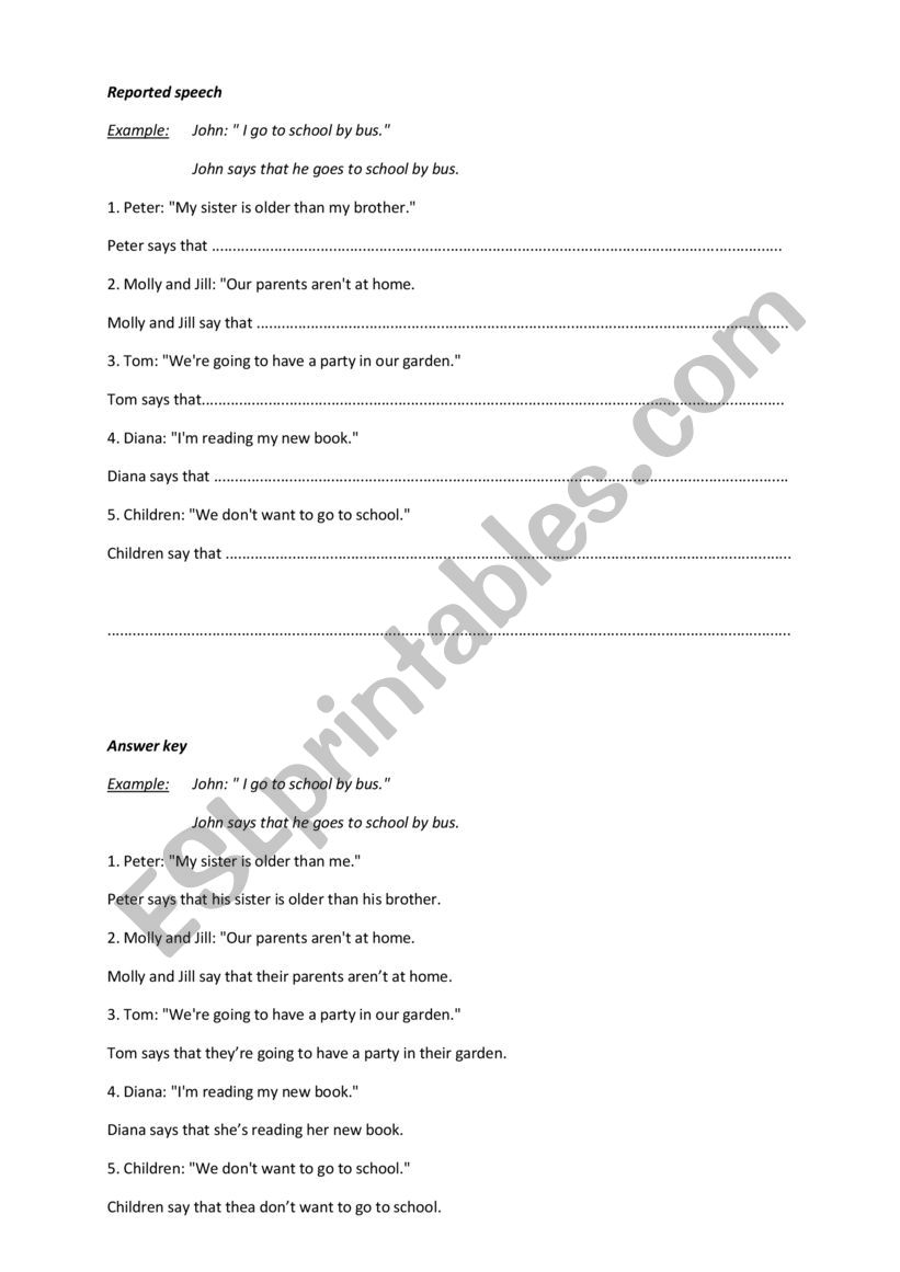 Reported speech worksheet