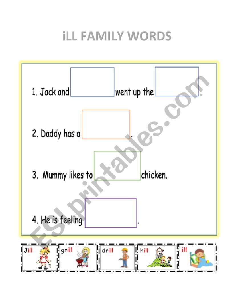 ill Family words worksheet