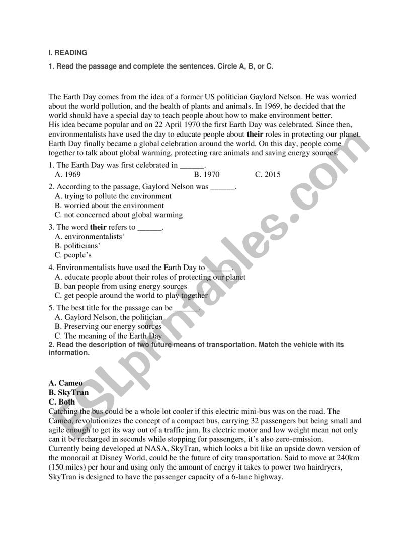 environment worksheet