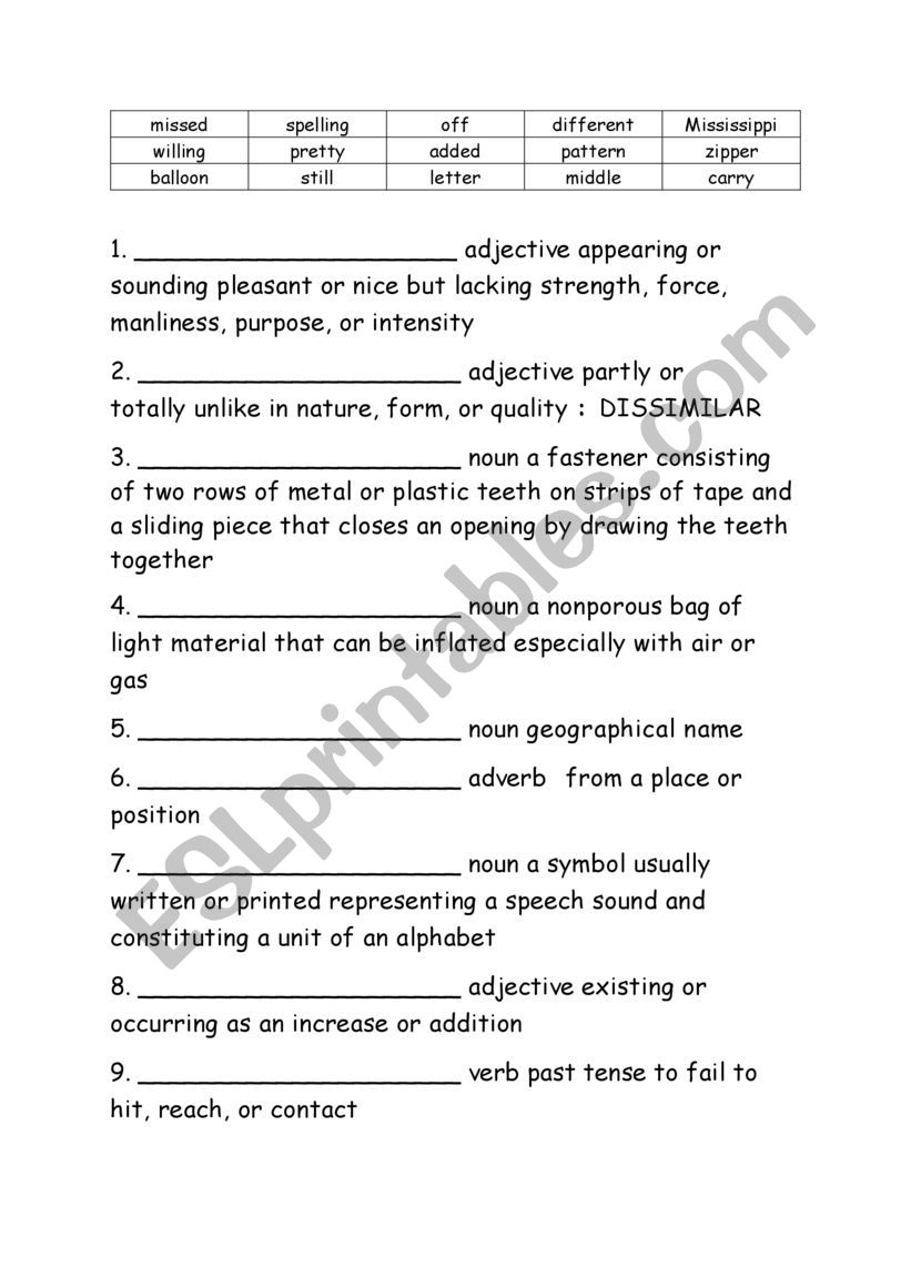 Spelling Words Definitions Grade 3 Week 7