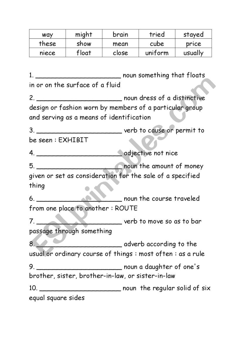 Spelling Words Definitions Grade 3 Week 9