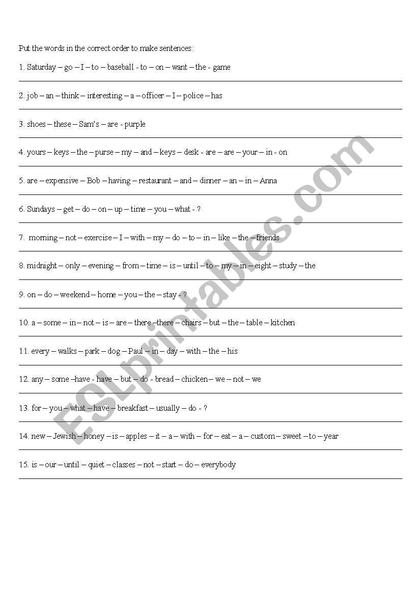 Forming Sentences worksheet